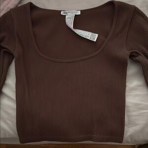 Zara Women's Chocolate Ribbed Bodysuit
